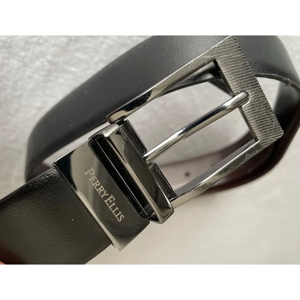 Perry‎ Ellis Men's Reversible Black Brown Buckle Adjustable Dress Belt 32